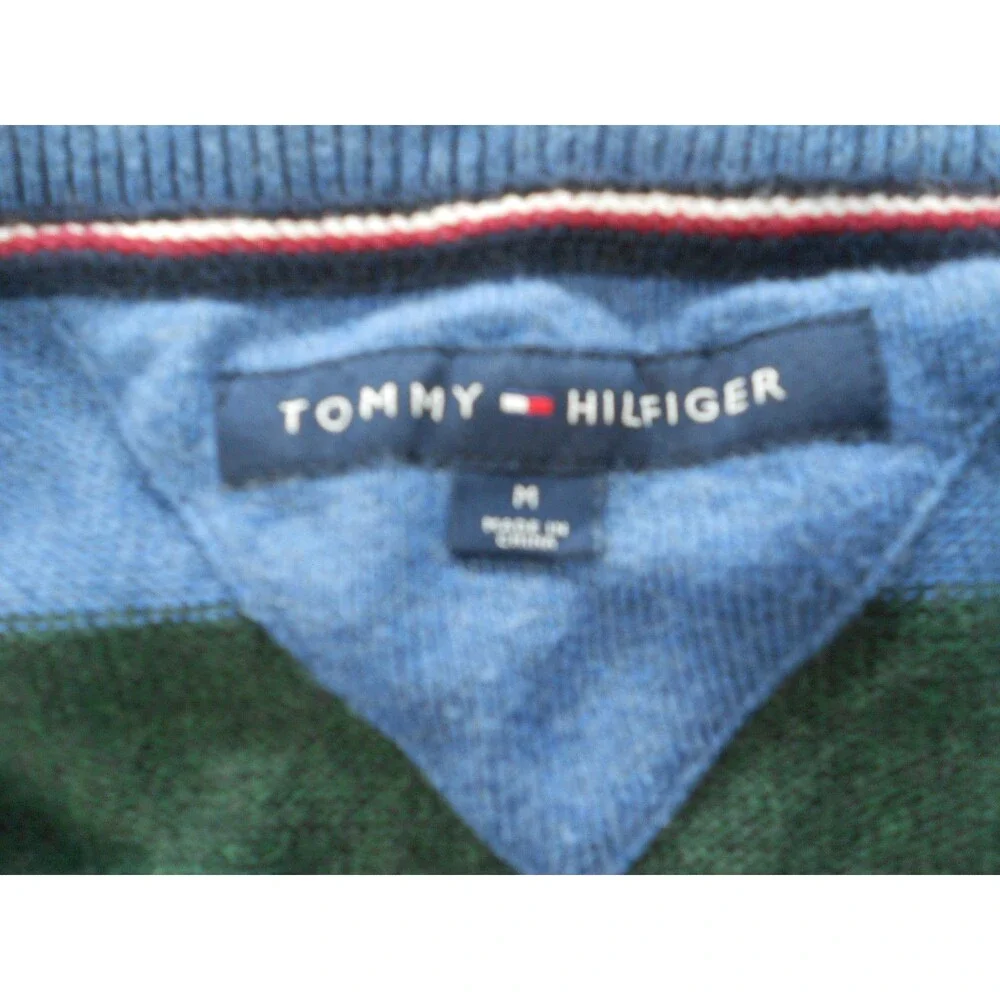Tommy Hilfiger Sweater Medium Round Neck Striped Blue Green Long Sleeve